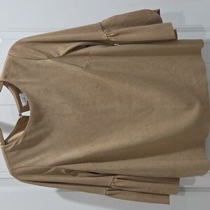 Crown & Ivy Size L Tan Faux Suede with Bell Long Sleeves Blouse